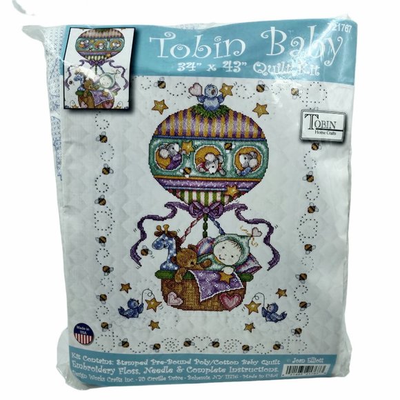 Tobin Baby New In Package Balloon Ride Baby Mice Birds 34" x 43" Quilt Kit